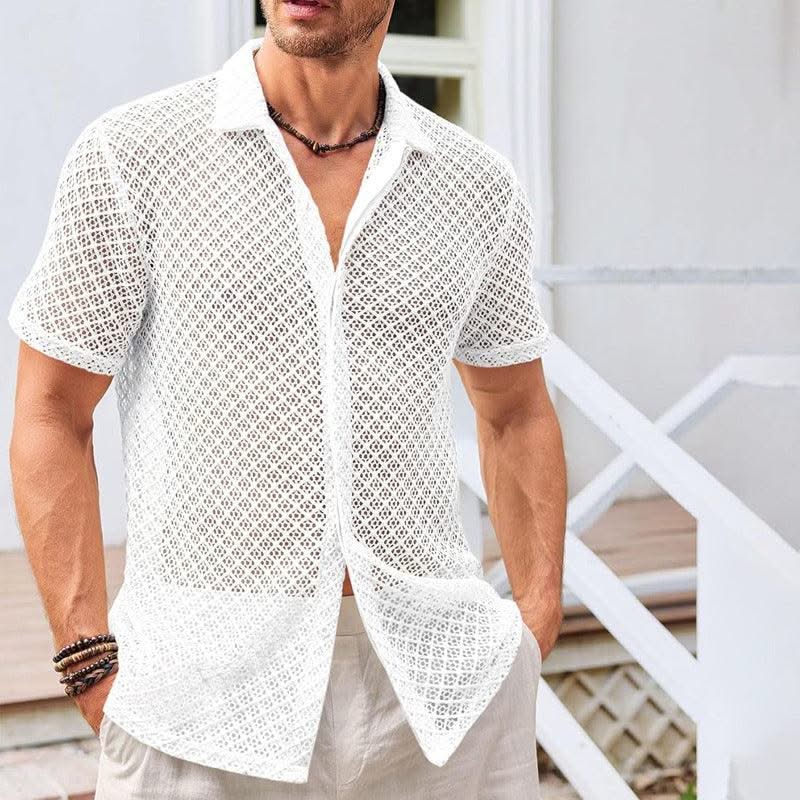 Summer Mesh Lapel Shirt Beach Men - Elanique