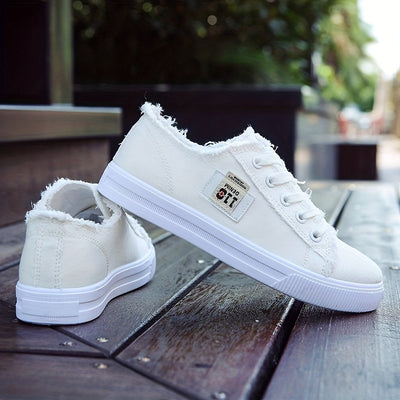 Women'S Casual Round Toe Solid Color Canvas Shoes, Small White, Flat Bottom, PVC Sole, Fabric Upper And Insole, Hand Wash, No Dry Clean, Spring, Autumn, All Season 2022