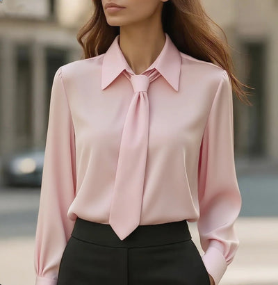 Solid Color Casual Tie Long Sleeve French Shirt Women's Shirt