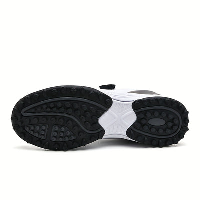 LEFUS Men's High Quality Golf Shoes with Non-Slip Rubber Sole & Swivel Button Closure - All-Weather All-Season Sneakers, Cushioned Insole, White & Black/Gray Athletic Footwear with Traction Tread - Ideal for Golf, Casual & Sp