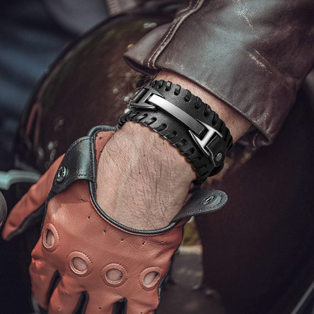 Genuine Leather Macrame Bracelet Braided For Men Jewelry Leather Punk Accessories PU Adjustable Bracelet - Elanique