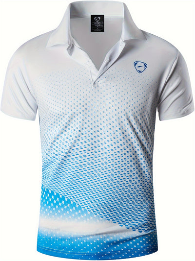 Jeansian Men's Lightweight Breathable Sport Shirt - Vibrant Orange All-Over Dot Print, Stretch Polyester Short Sleeve with Collar & Button Placket for Tennis Golf Bowling, Regular Fit All-Season Casual Athletic Wear, Tennis A