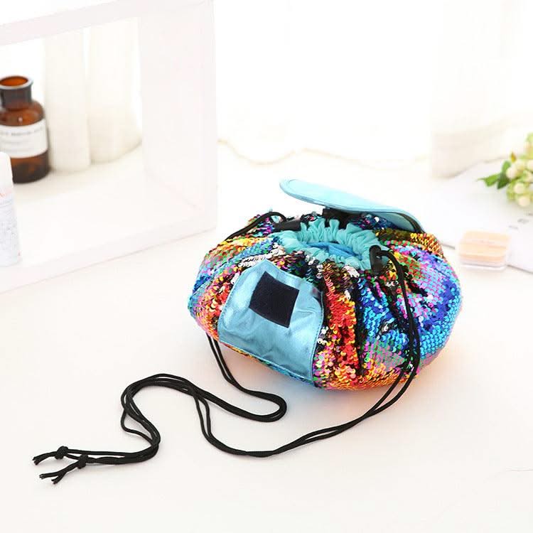 Mermaid Sequins design Cosmetic Bag Drawstring Makeup Case Women Travel Make Up Organizer Storage Pouch Toiletry Wash Kit - Elanique