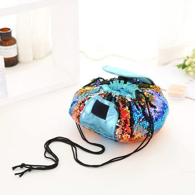 Mermaid Sequins design Cosmetic Bag Drawstring Makeup Case Women Travel Make Up Organizer Storage Pouch Toiletry Wash Kit - Elanique
