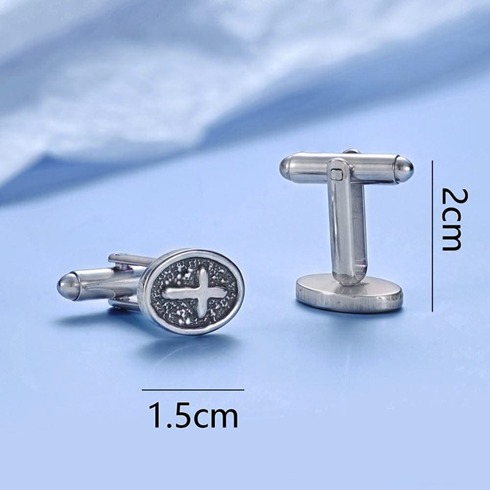 Oval Cross Cufflinks Silver Stainless Steel Shirt Cuff Links For Men Jewelry Accessories - Elanique
