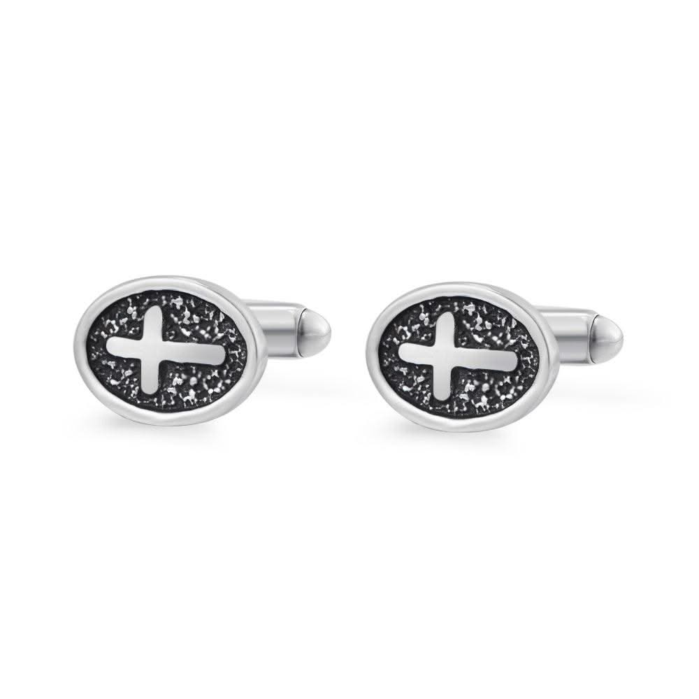 Oval Cross Cufflinks Silver Stainless Steel Shirt Cuff Links For Men Jewelry Accessories - Elanique