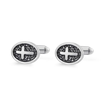 Oval Cross Cufflinks Silver Stainless Steel Shirt Cuff Links For Men Jewelry Accessories - Elanique