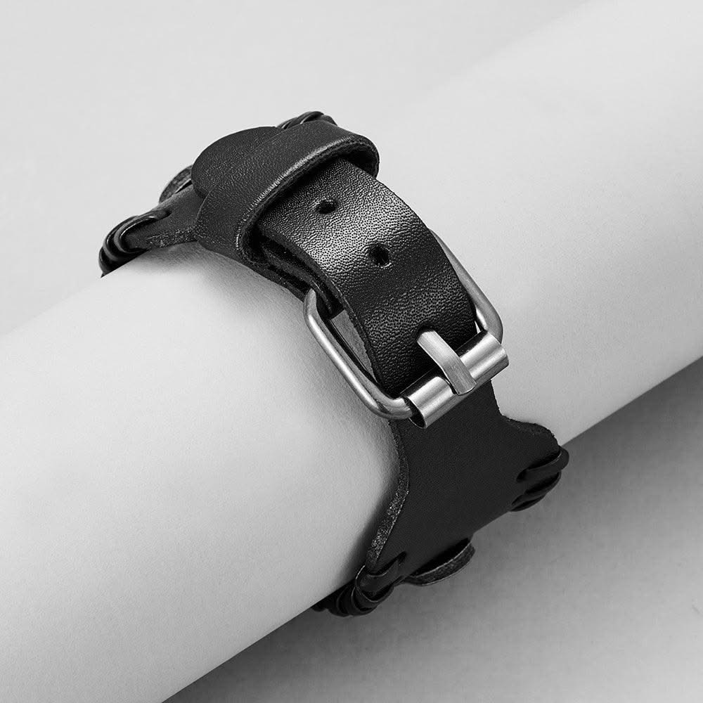 Genuine Leather Macrame Bracelet Braided For Men Jewelry Leather Punk Accessories PU Adjustable Bracelet - Elanique