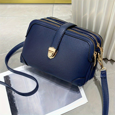 Trendy Faux Leather Shoulder Bag - Women's Casual Zipper Purse With Removable Strap