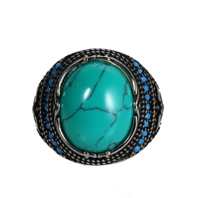 LUXURY Accessories Titanium Steel Textured Turquoise Ring For Men - Elanique