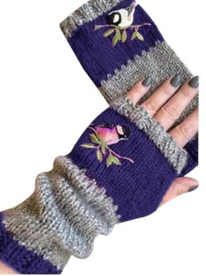 Warm Stitching Embroidered Gloves Women