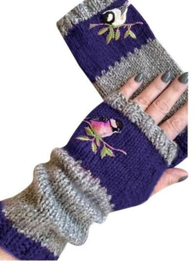 Warm Stitching Embroidered Gloves Women
