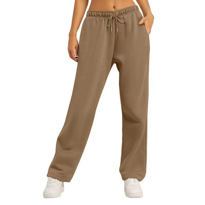 Women's Solid Color Casual Loose Fleece-lined Trousers