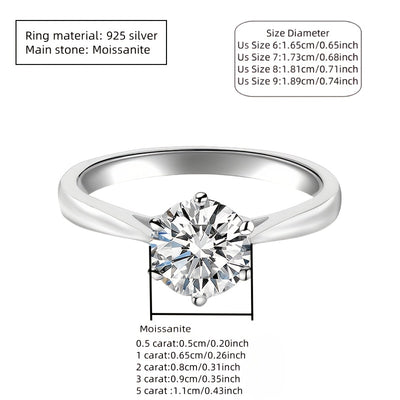 New Women'S One-Carat 925 Silver Moissanite Ring Plated with Tp950.