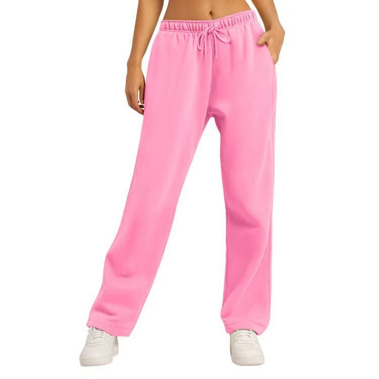 Women's Solid Color Casual Loose Fleece-lined Trousers