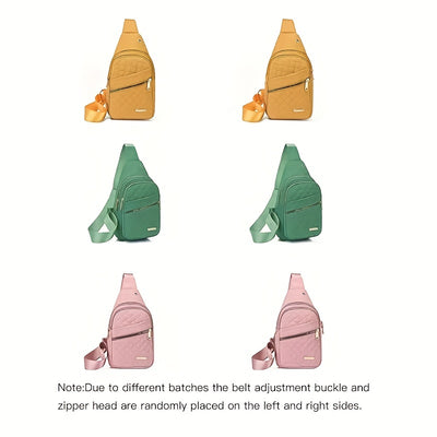 Large Capacity Chest Bag for Women - Adjustable Embroidered Crossbody Bag with Zipper Closure, Polyester Lining, Foldable, and Random Printing - Urban Solid Color Nylon Bag with Comfortable Strap