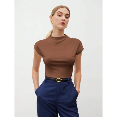 Women's Slim Fit Fashionable All-match Pure Color Tight Half Sleeve