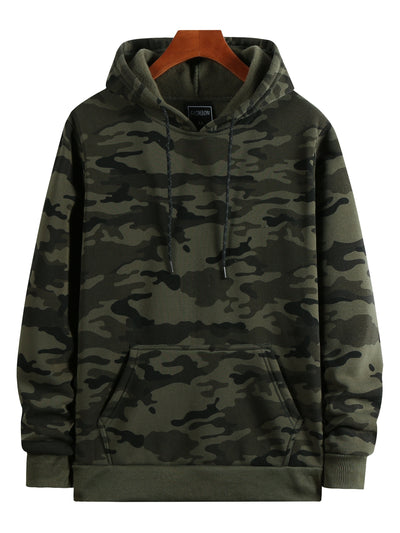 [Camouflage Sweatshirt] Autumn Winter Hooded Men's Camouflage Loose Pullover Fleece Sweatshirt | Fleece, Hooded