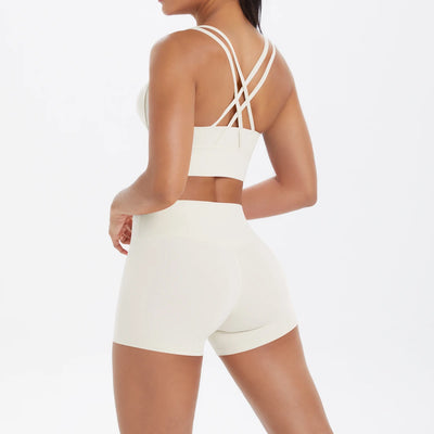 2PCS Yoga Suit Sports Set Fitness Shock-absorbing Cross Shoulder Straps Quick Drying Sport Brassiere Cycling Workout Gym Shorts