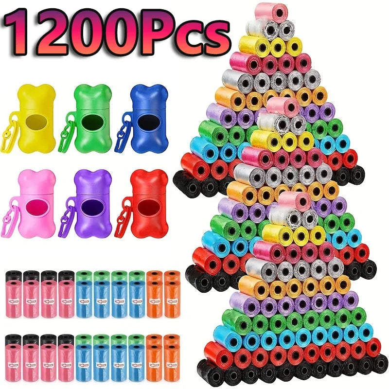 1200pcs Random Color Cartoon Paw Graphic Dog Poop Bags Pet Poop Bags Leak-Proof Dog Waste Bags For Pet Supplies