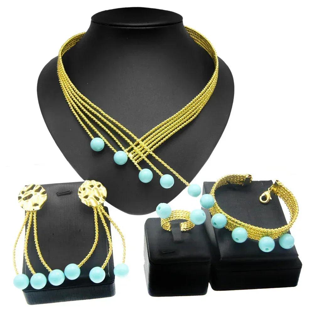 Women jewelry set latest brazilian gold plated earrings luxury necklaces mixed designs pie sets