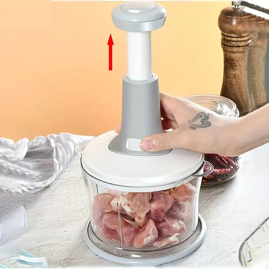 Manual Food Processor Garlic Press - Hand-Powered Meat Grinder Vegetable Chopper and Dicer, Plastic Kitchen Gadget
