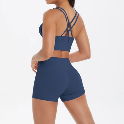 2PCS Yoga Suit Sports Set Fitness Shock-absorbing Cross Shoulder Straps Quick Drying Sport Brassiere Cycling Workout Gym Shorts