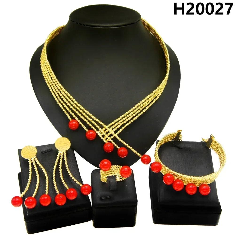 Women jewelry set latest brazilian gold plated earrings luxury necklaces mixed designs pie sets