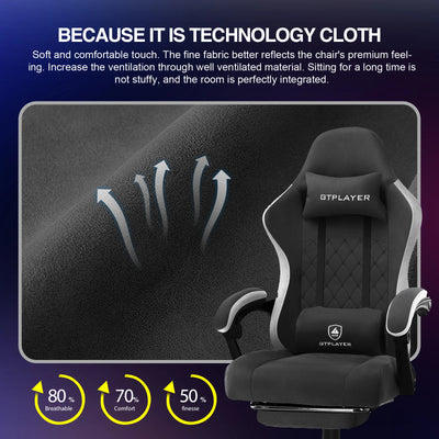 GTPLAYER Fabric Gaming Chair with Footrest, Computer Desk Chair with Pocket Spring Cushion, Home Office Ergonomic Chair