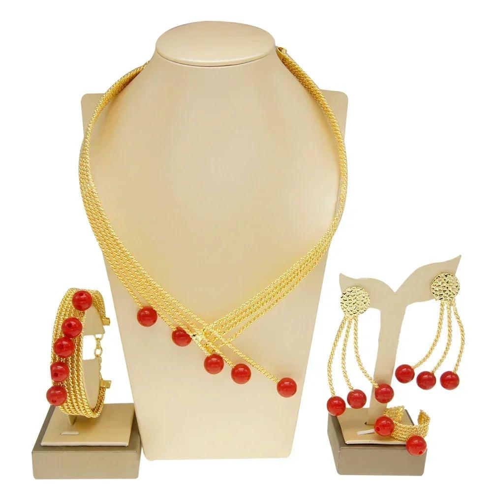 Women jewelry set latest brazilian gold plated earrings luxury necklaces mixed designs pie sets