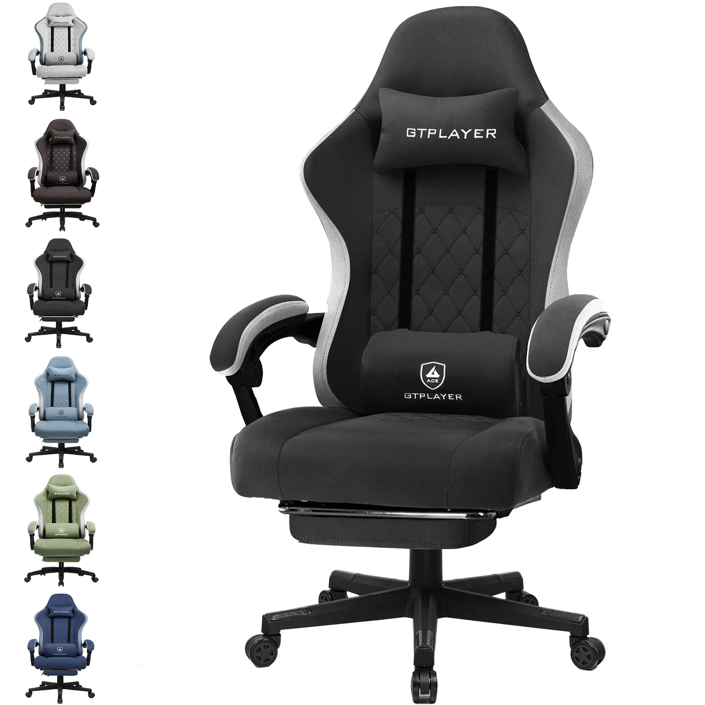 GTPLAYER Fabric Gaming Chair with Footrest, Computer Desk Chair with Pocket Spring Cushion, Home Office Ergonomic Chair