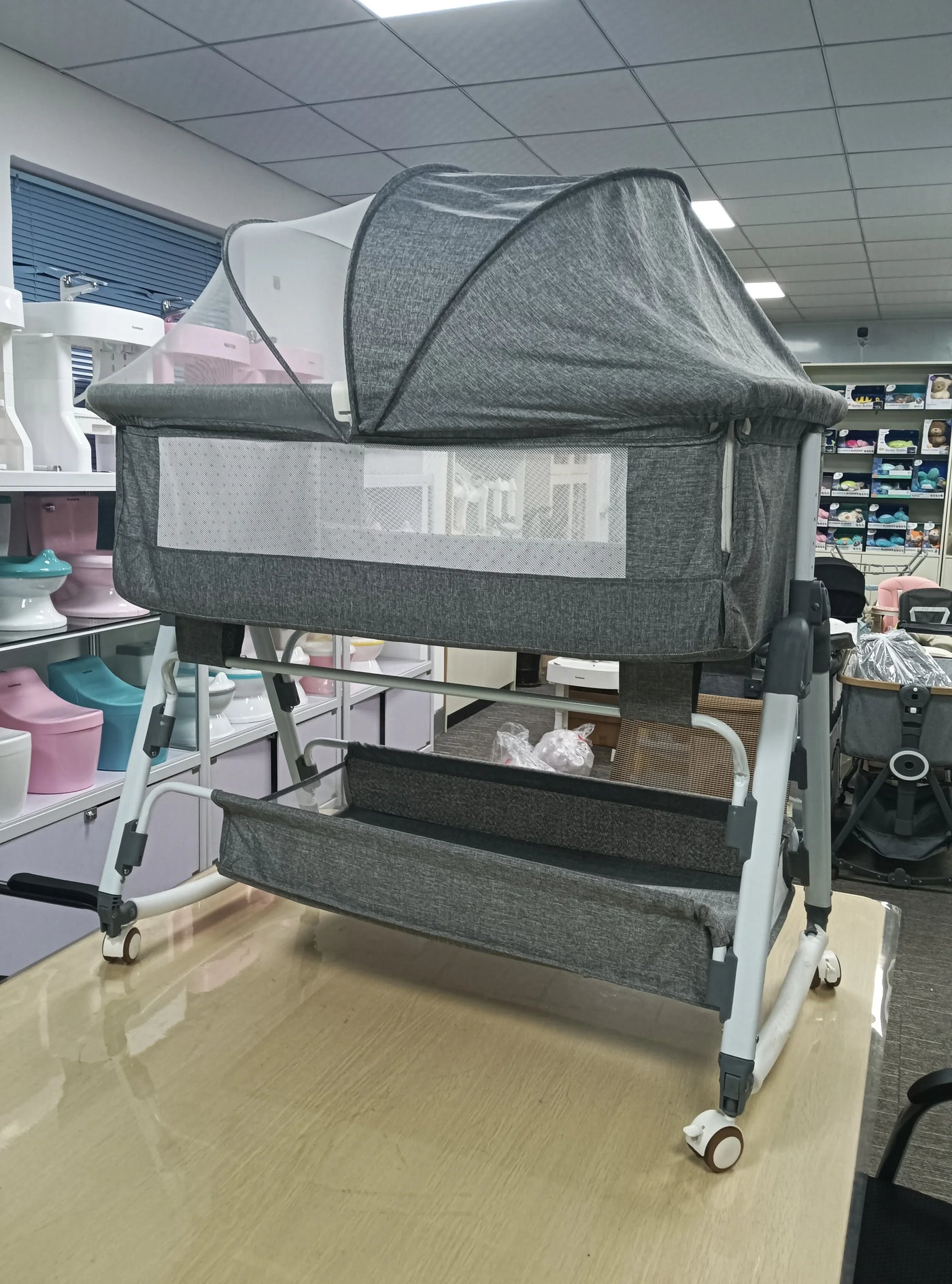 Multi Functional Baby Crib with Foldable Height Adjustment Splicing, Portable and Movable Bedside Swing, Cradle, Sleeping Bed