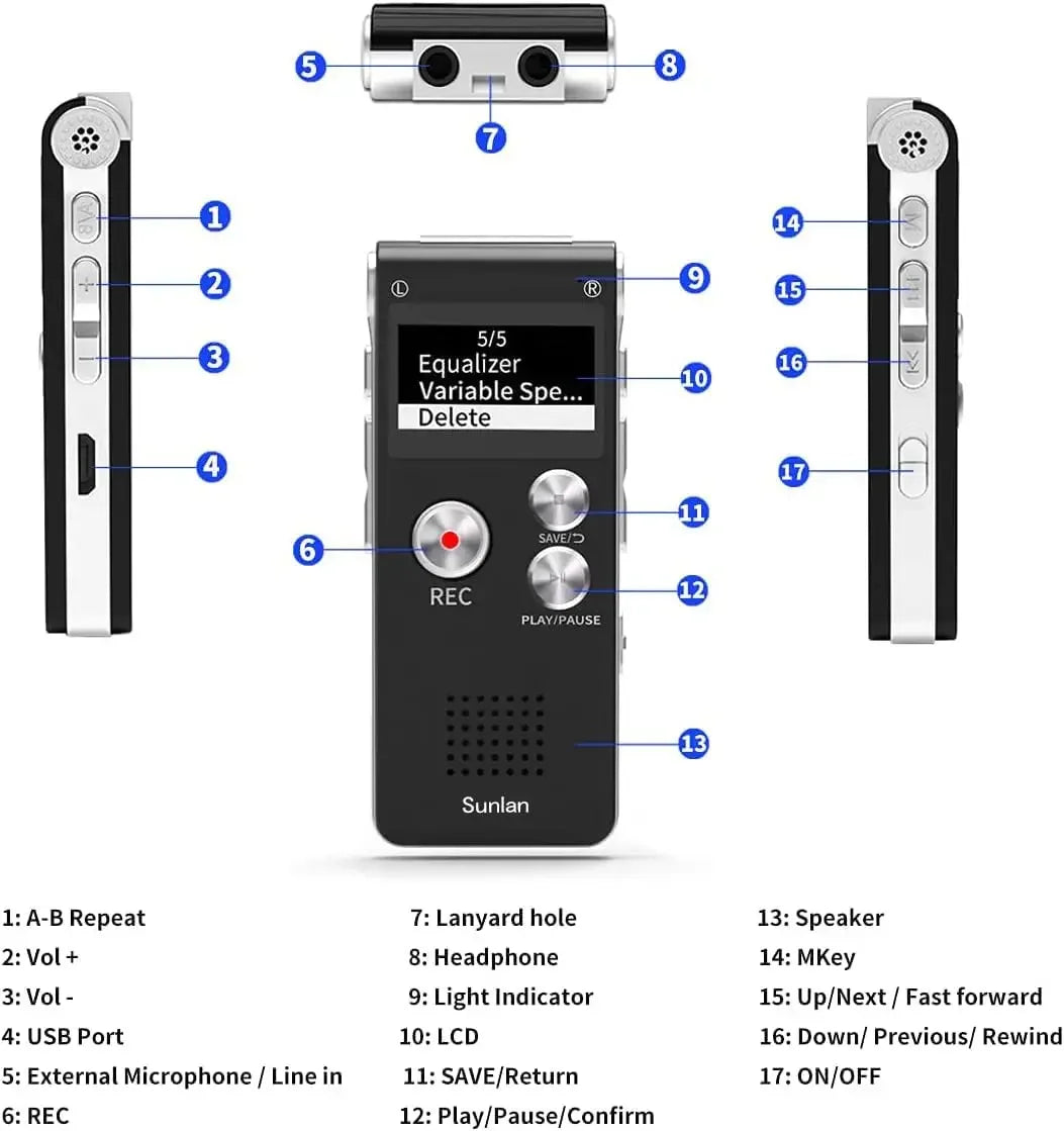 Digital Voice Activated Recorder with Playback 8GB MP3 Player Sound Audio Recorder Professional Mini USB Flash Drive Recording