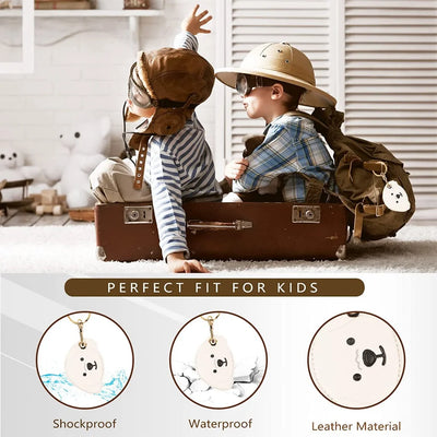 Brown leather kids backpack with hand straps, waterproof and shockproof