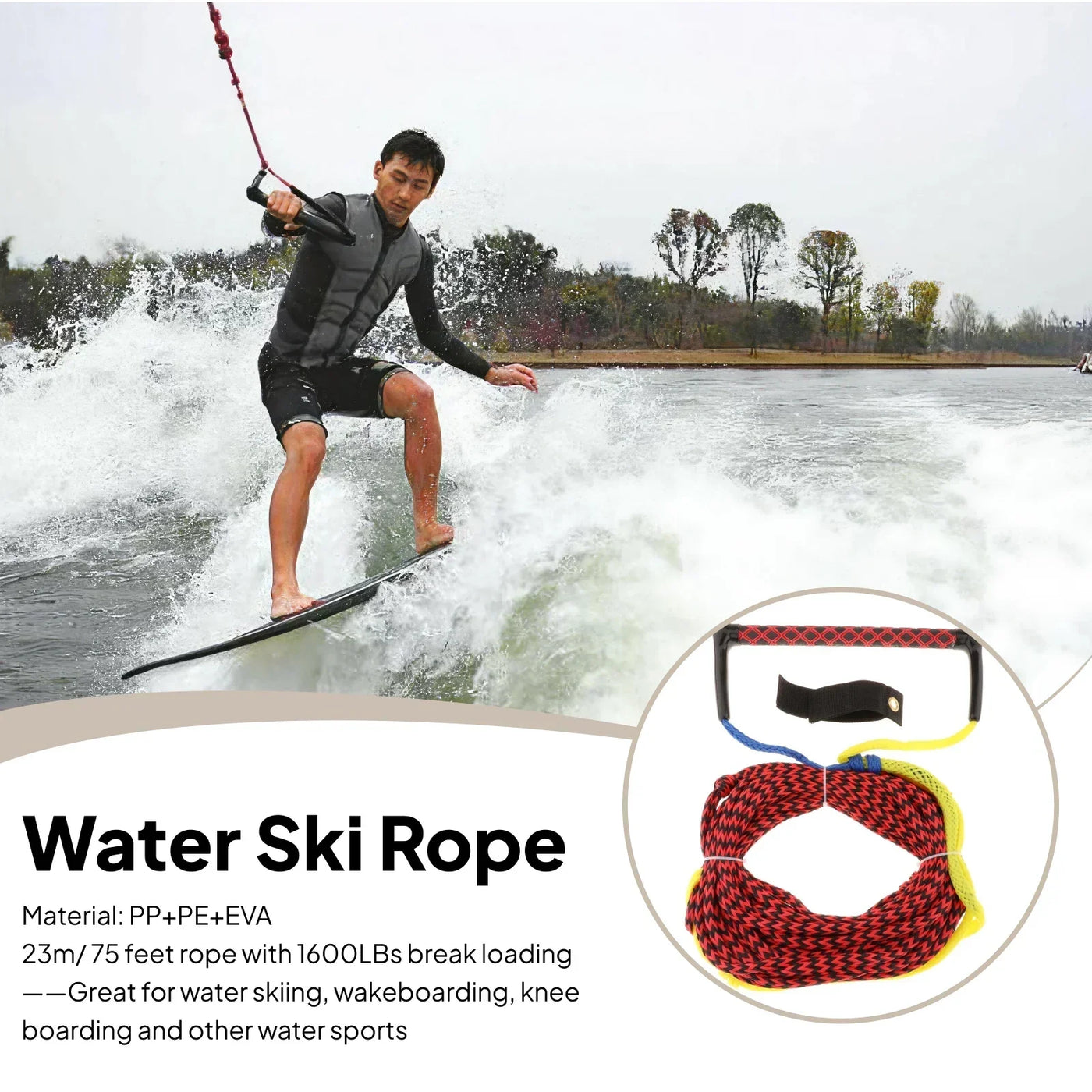 23m Water Skiing Rope Kneeboard Float Surf Tow Rope Floatable Wakeboard Ropes Line Wakesurf Rope Accessories Strong and Durable
