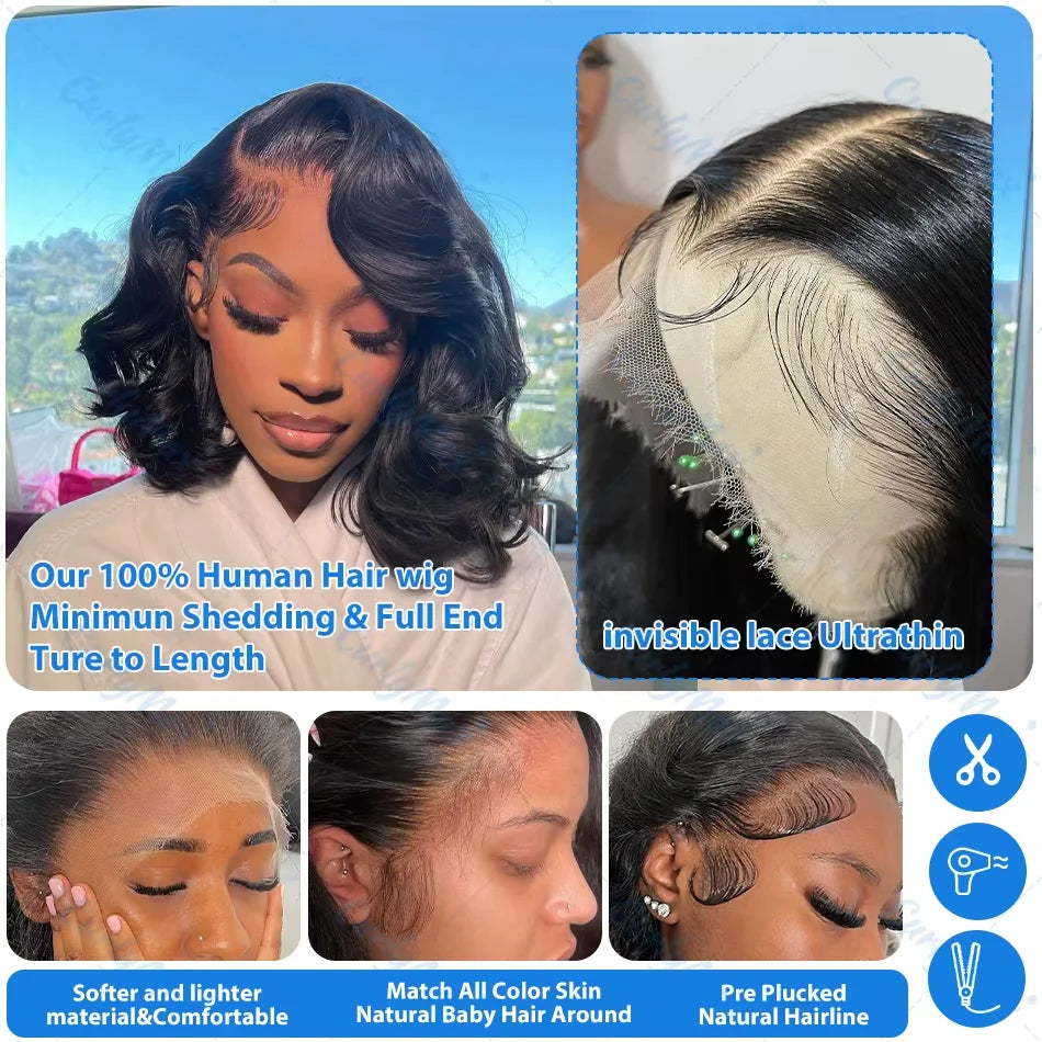 Short Human Hair Wigs Bob Wig 13x4 Loose Wave Frontal Wig Lace Front Wigs  Body Wave 4X4 Lace Closure Human Hair Wig For Women