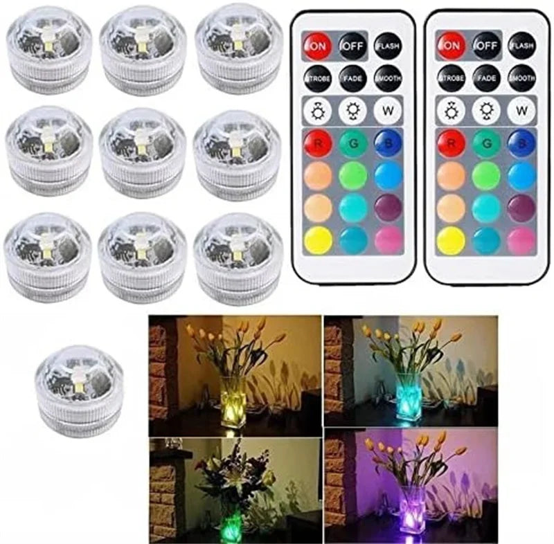 10 LEDs Submersible Light with Remote Control Battery Powered Underwater Night Lamp for Pool Vase Bowl Wedding Party Decoration