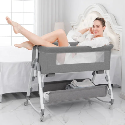 Multi Functional Baby Crib with Foldable Height Adjustment Splicing, Portable and Movable Bedside Swing, Cradle, Sleeping Bed