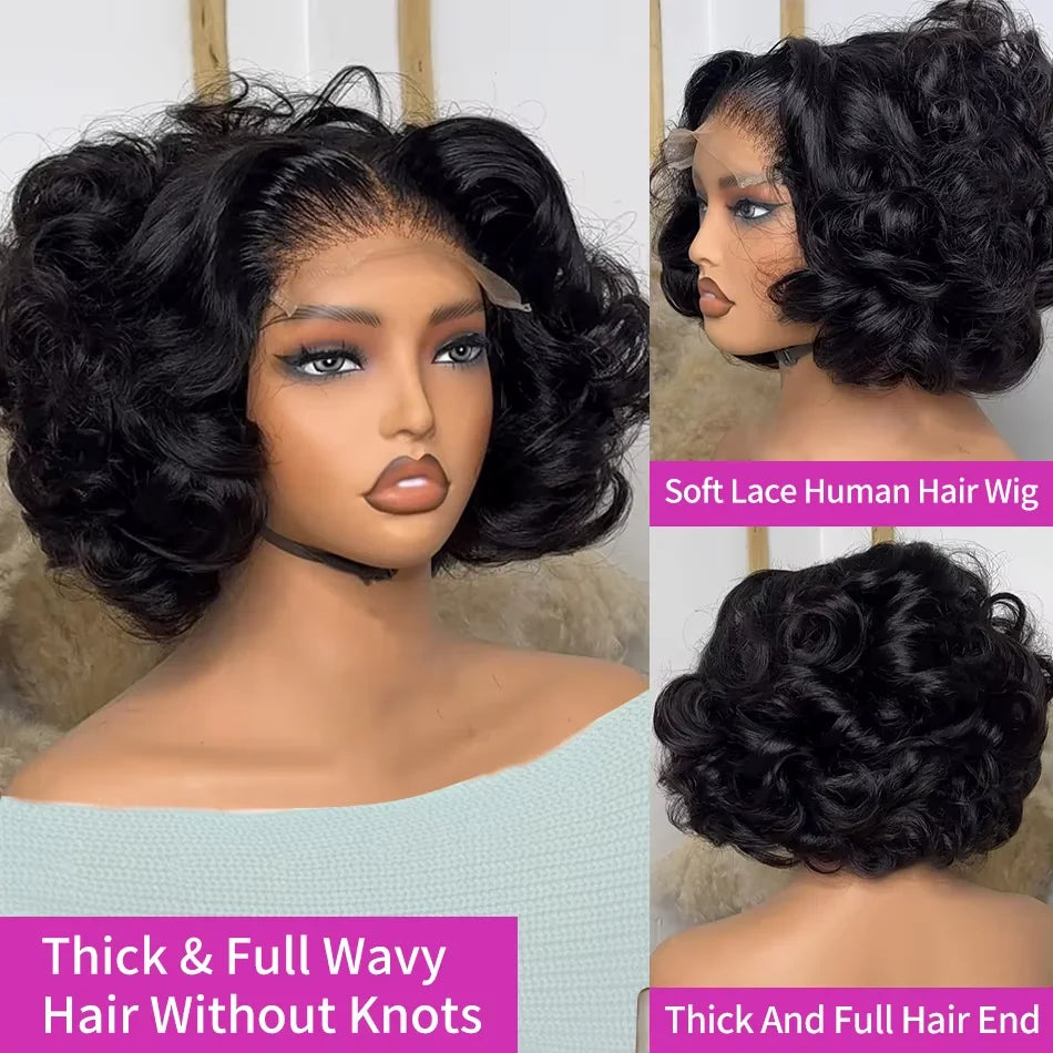 Short Human Hair Wigs Bob Wig 13x4 Loose Wave Frontal Wig Lace Front Wigs  Body Wave 4X4 Lace Closure Human Hair Wig For Women
