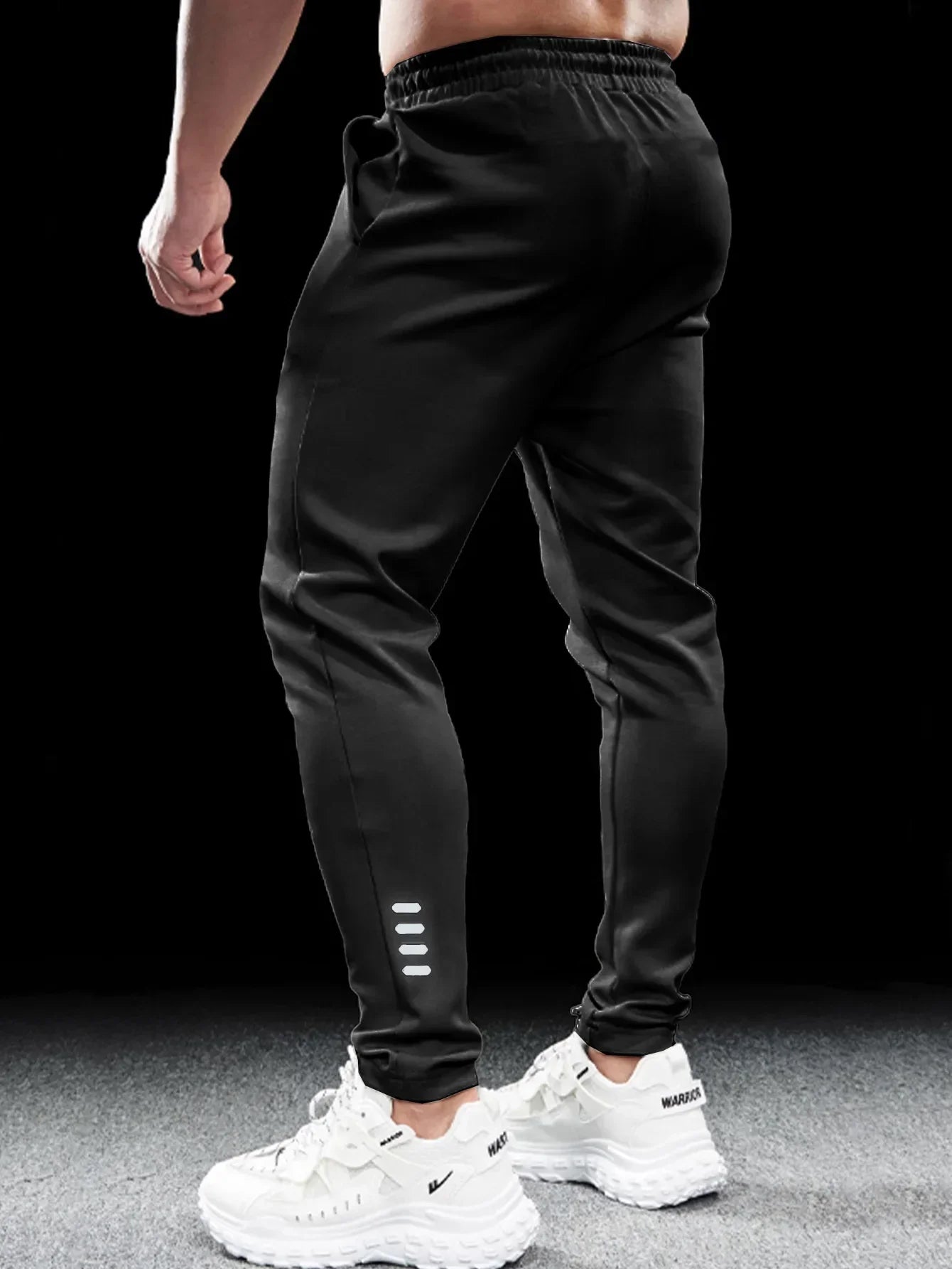 Men's athletic casual pants, simple, leg reflective strip design, elastic waistband, suitable for daily, running, multi-scene