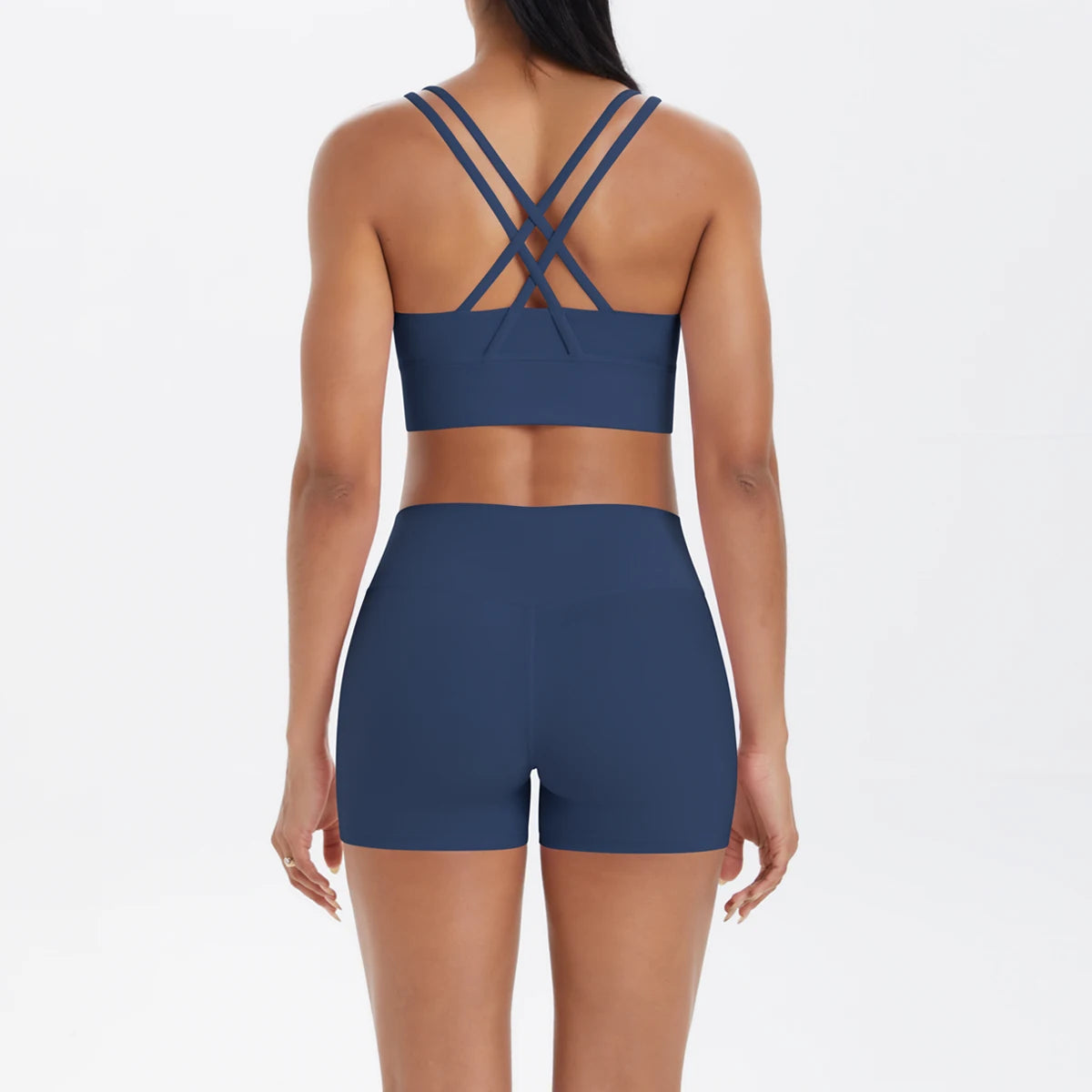 2PCS Yoga Suit Sports Set Fitness Shock-absorbing Cross Shoulder Straps Quick Drying Sport Brassiere Cycling Workout Gym Shorts