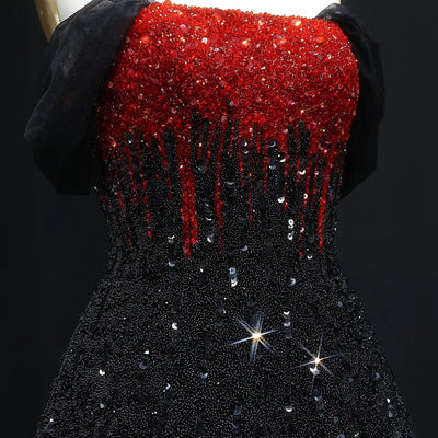 Sharon Said Luxury Beaded Black Green Strapless Dubai Evening Dress for Women Wedding Midi Formal Party Gowns SS224 Customized