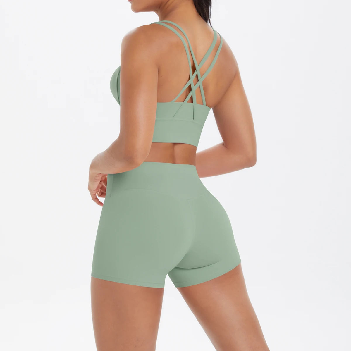 2PCS Yoga Suit Sports Set Fitness Shock-absorbing Cross Shoulder Straps Quick Drying Sport Brassiere Cycling Workout Gym Shorts