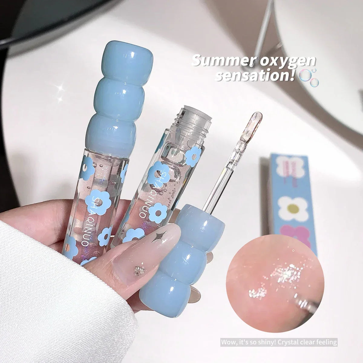 Shimmering Dewy Hydrating Lip Oil Gloss - Intense Moisturizer with Lightweight, Non-Sticky Shine - Perfect Long-Lasting Lip Care