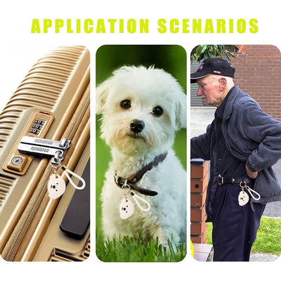 Gold suitcase with black lock, silver tag, and AirTag hand straps holder