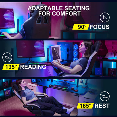 GTPLAYER Fabric Gaming Chair with Footrest, Computer Desk Chair with Pocket Spring Cushion, Home Office Ergonomic Chair