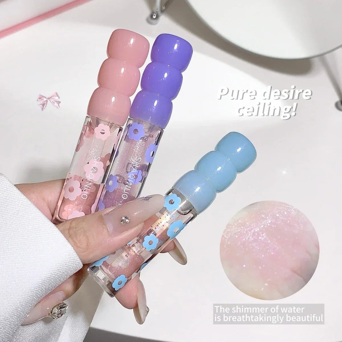 Shimmering Dewy Hydrating Lip Oil Gloss - Intense Moisturizer with Lightweight, Non-Sticky Shine - Perfect Long-Lasting Lip Care