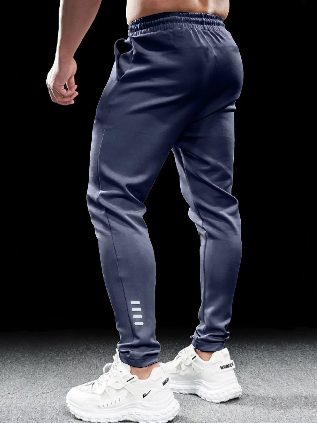Men's athletic casual pants, simple, leg reflective strip design, elastic waistband, suitable for daily, running, multi-scene