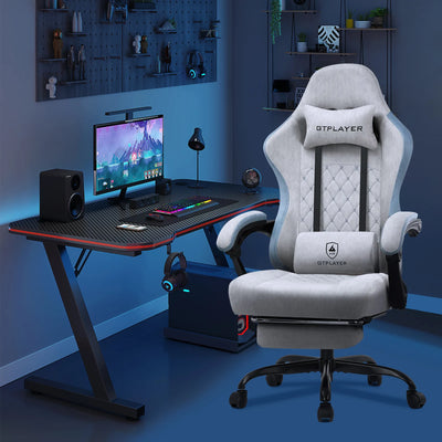 GTPLAYER Fabric Gaming Chair with Footrest, Computer Desk Chair with Pocket Spring Cushion, Home Office Ergonomic Chair
