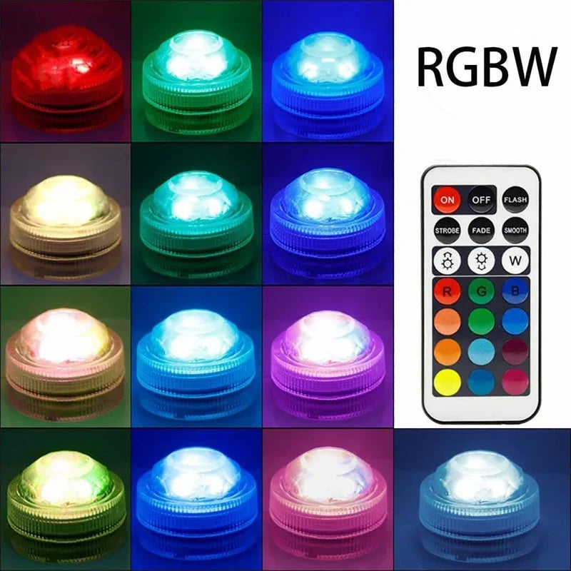 10 LEDs Submersible Light with Remote Control Battery Powered Underwater Night Lamp for Pool Vase Bowl Wedding Party Decoration
